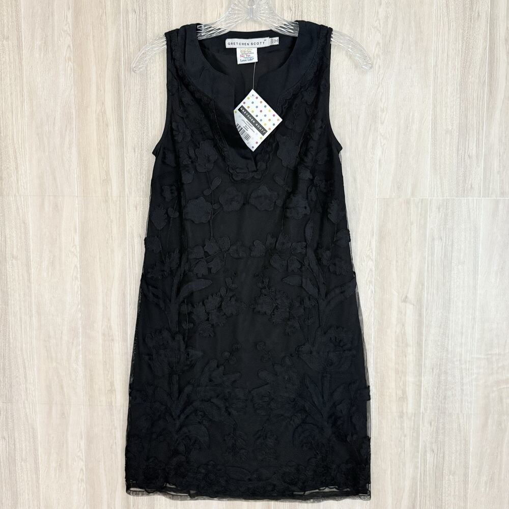 Gretchen Scott Dress Shrimp (XXS) Black Lace Flower Folksy Lined New Sleeveless